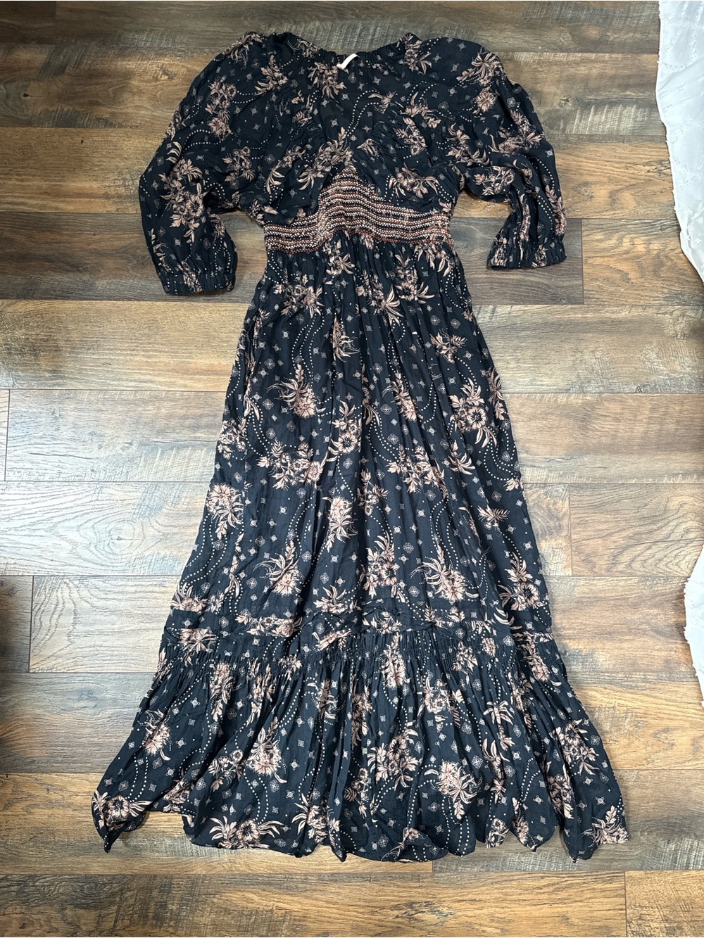 Free People Black Floral Maxi Dress with Smocked Waist